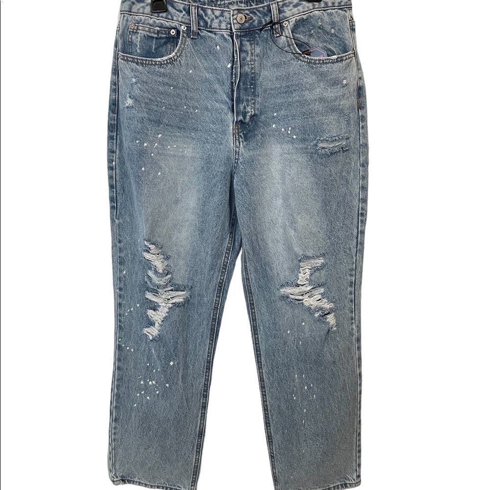 NOBO New Light Wash Super Hi Rise Relaxed Fit 90s Distressed Denim Blue Jeans